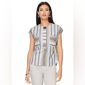 Creation L Slip On Striped Blouse. Size 8. Boxy cut. Lightweight. Striped.